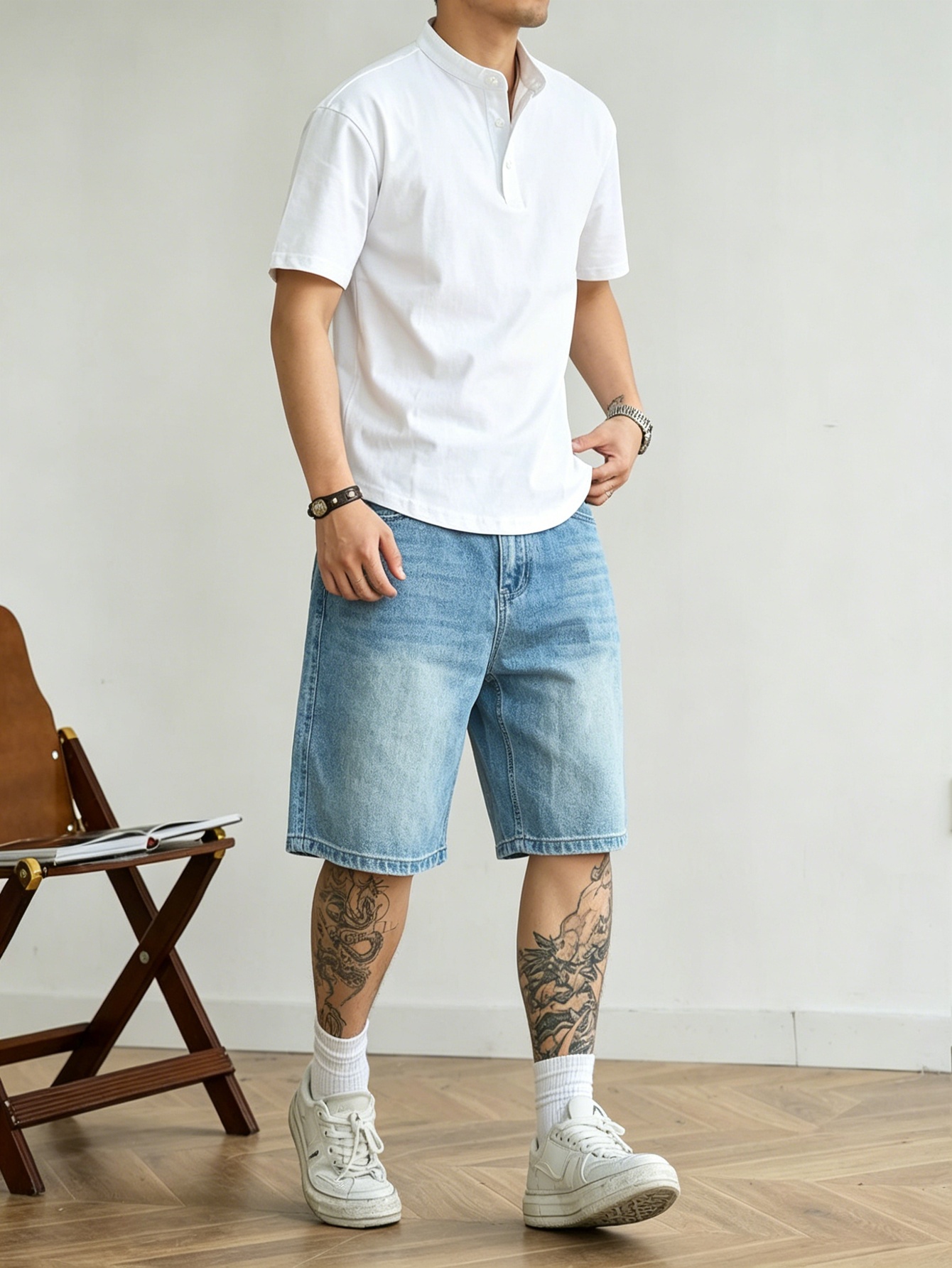 Jorts in denim blu a taglio am - Korean Men Lifestyle recensione e prezzo